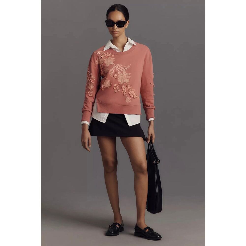 Anthropologie Fern & Flower Coral Sweatshirt As Seen on TV Size XXS Preowned